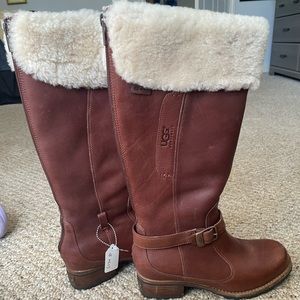 Ugg Shoes | Ugg Langley Leather Tall Boots | Color: Brown | Size: 8